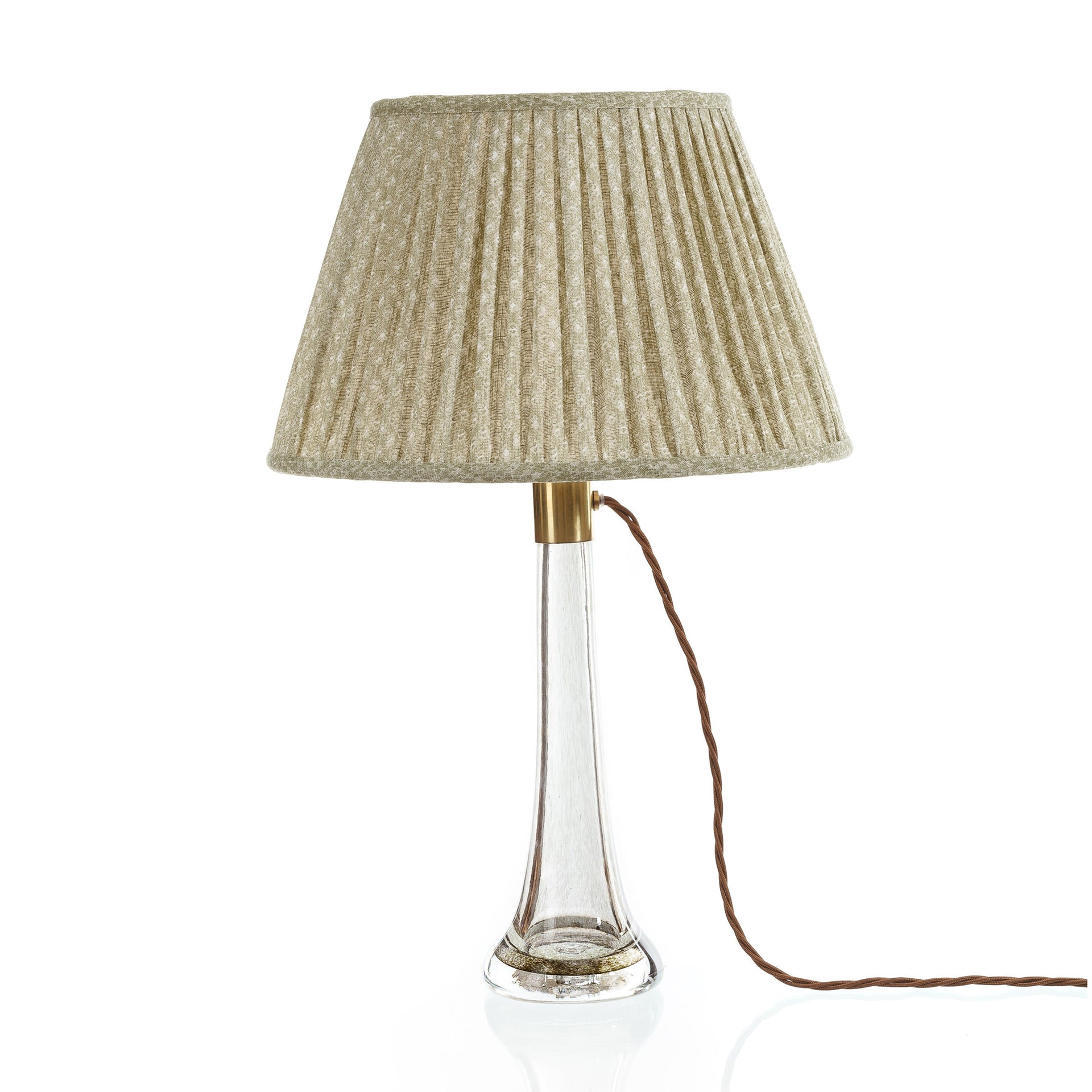 Round Gathered Lampshade in Green Figured
