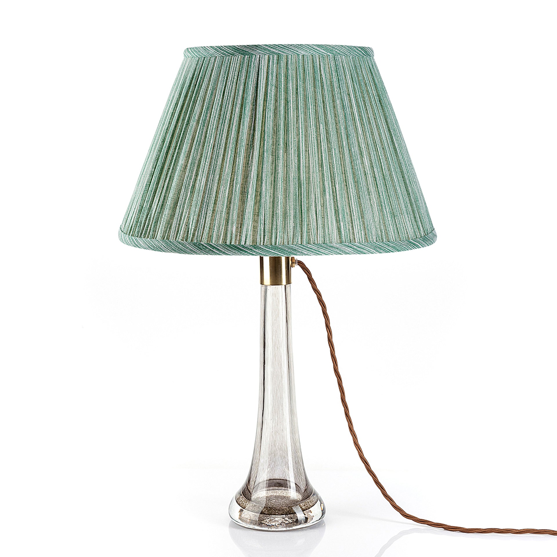 Round Gathered Lampshade in Green Strié
