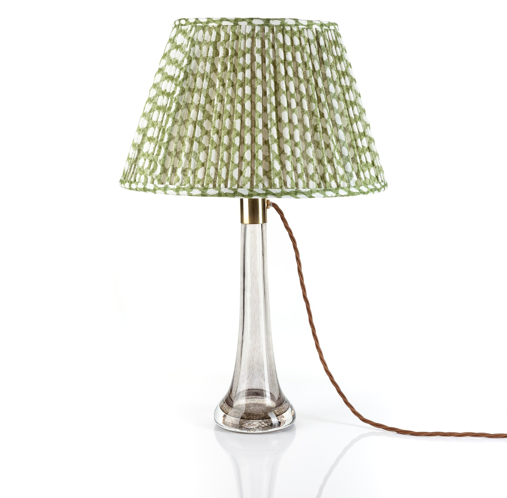 Round Gathered Lampshade in Green Wicker