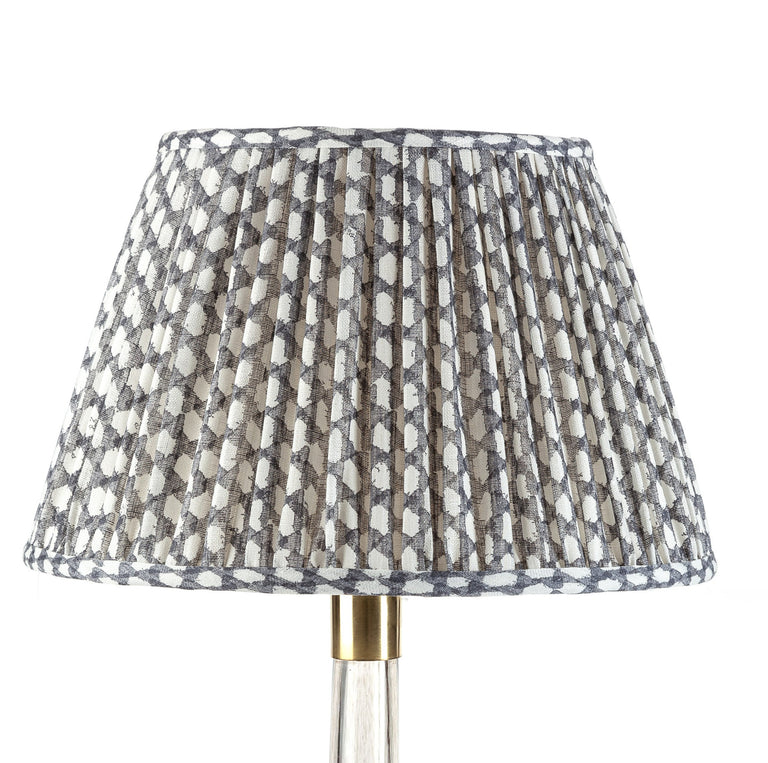 Round Gathered Lampshade in Grey Wicker