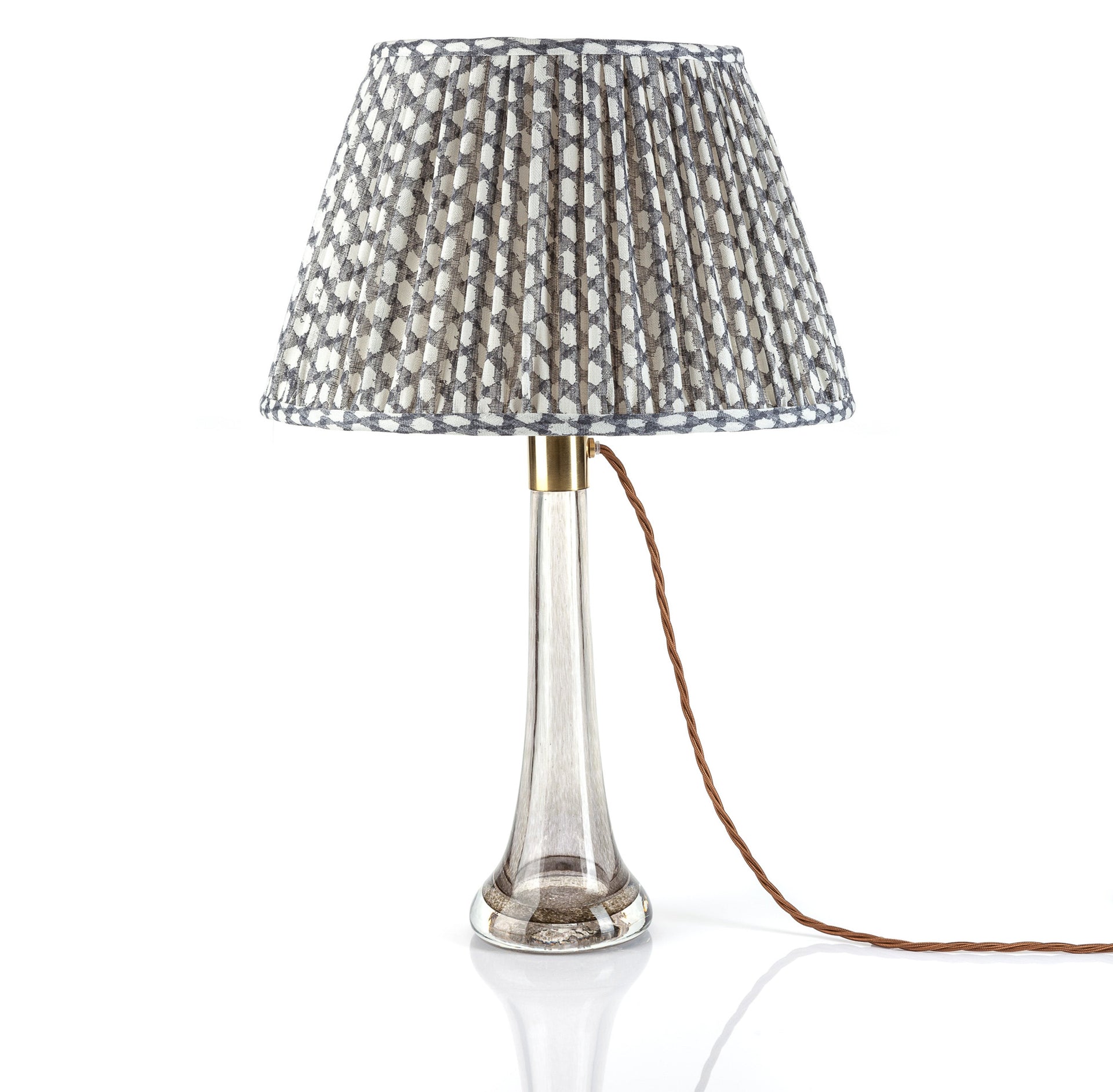 Round Gathered Lampshade in Grey Wicker