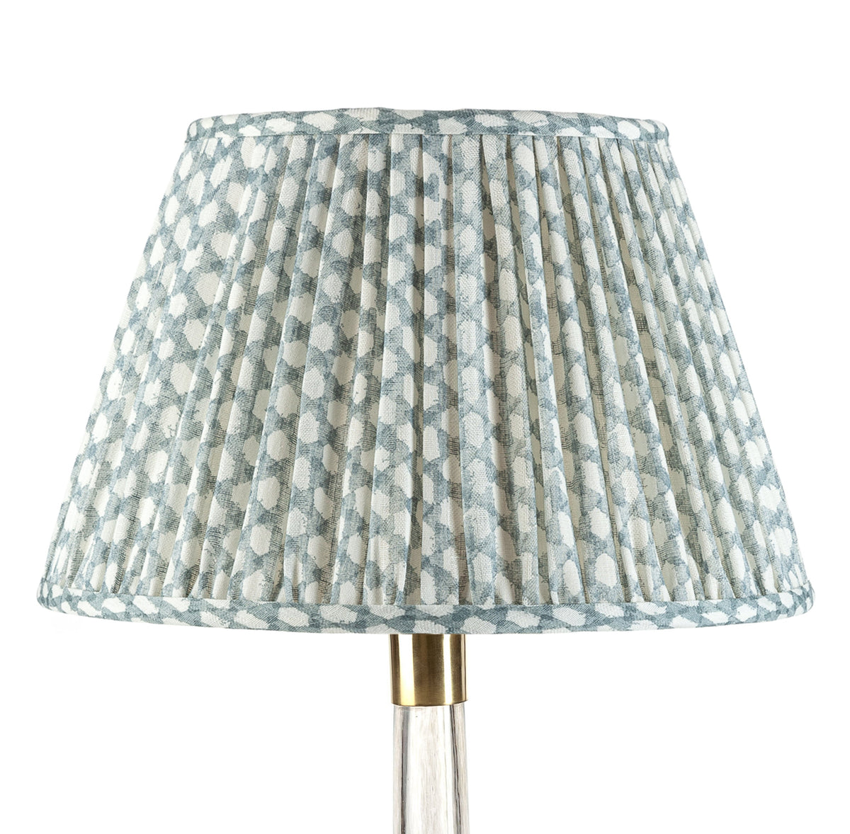 Round Gathered Lampshade in Light Blue Wicker