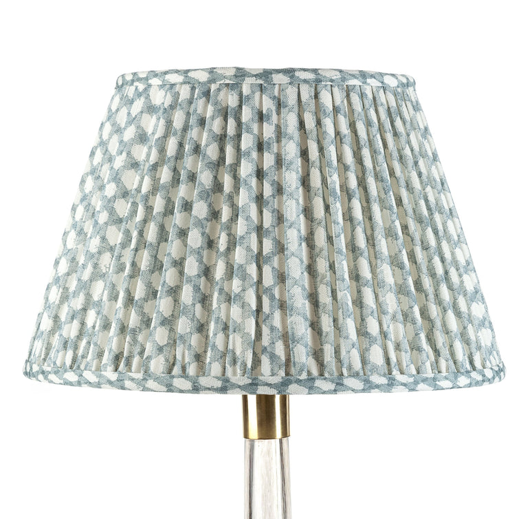 Round Gathered Lampshade in Light Blue Wicker