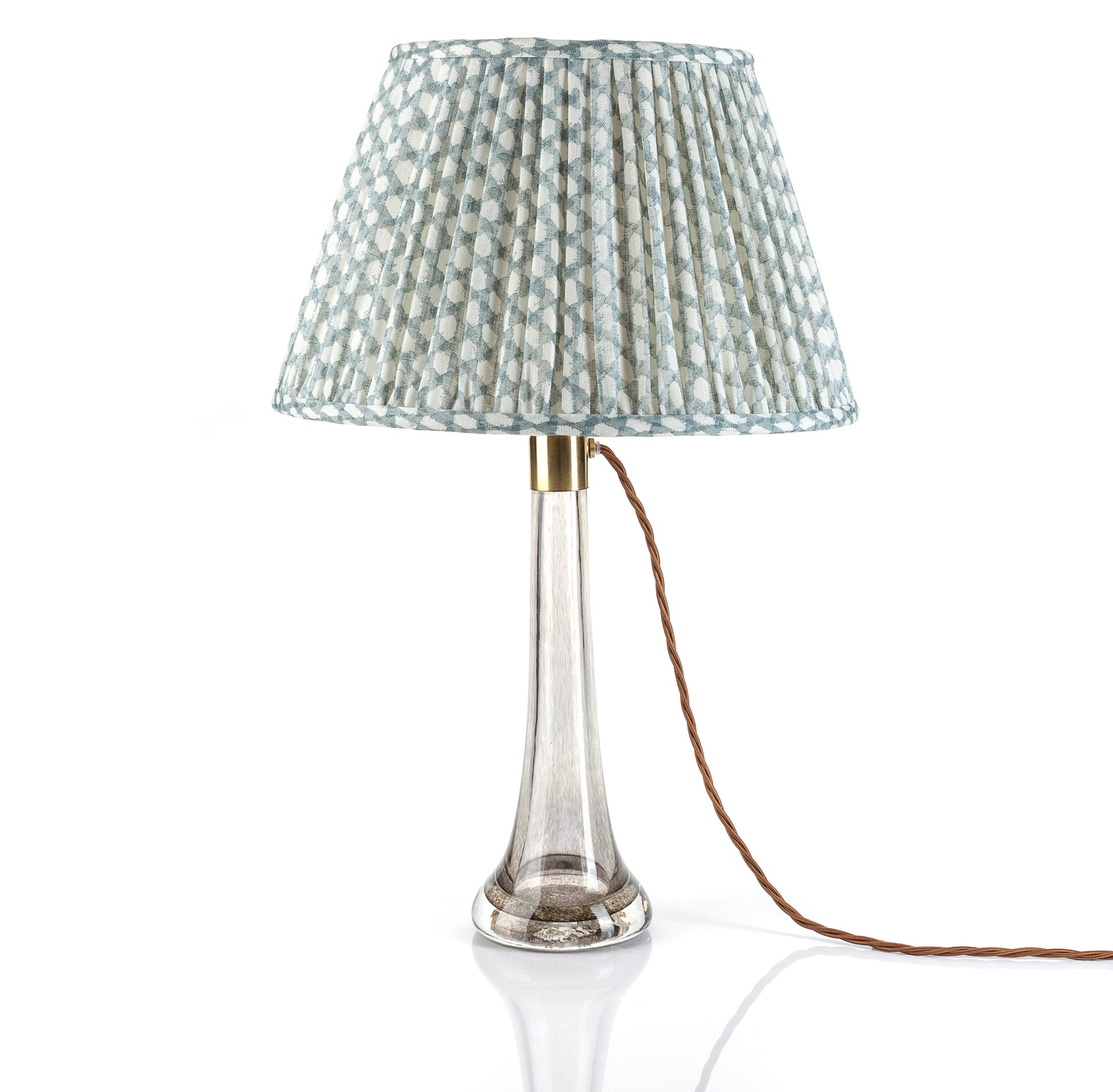 Round Gathered Lampshade in Light Blue Wicker