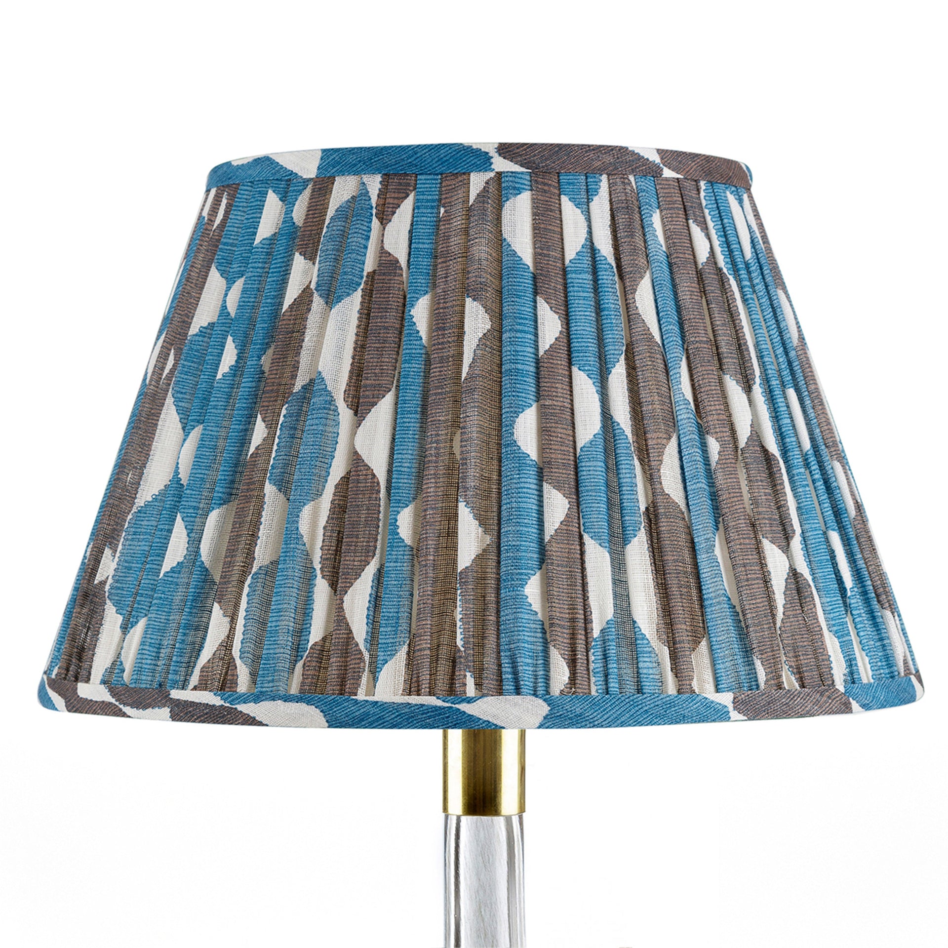 Round Gathered Lampshade in Blue and Neutral Whittle