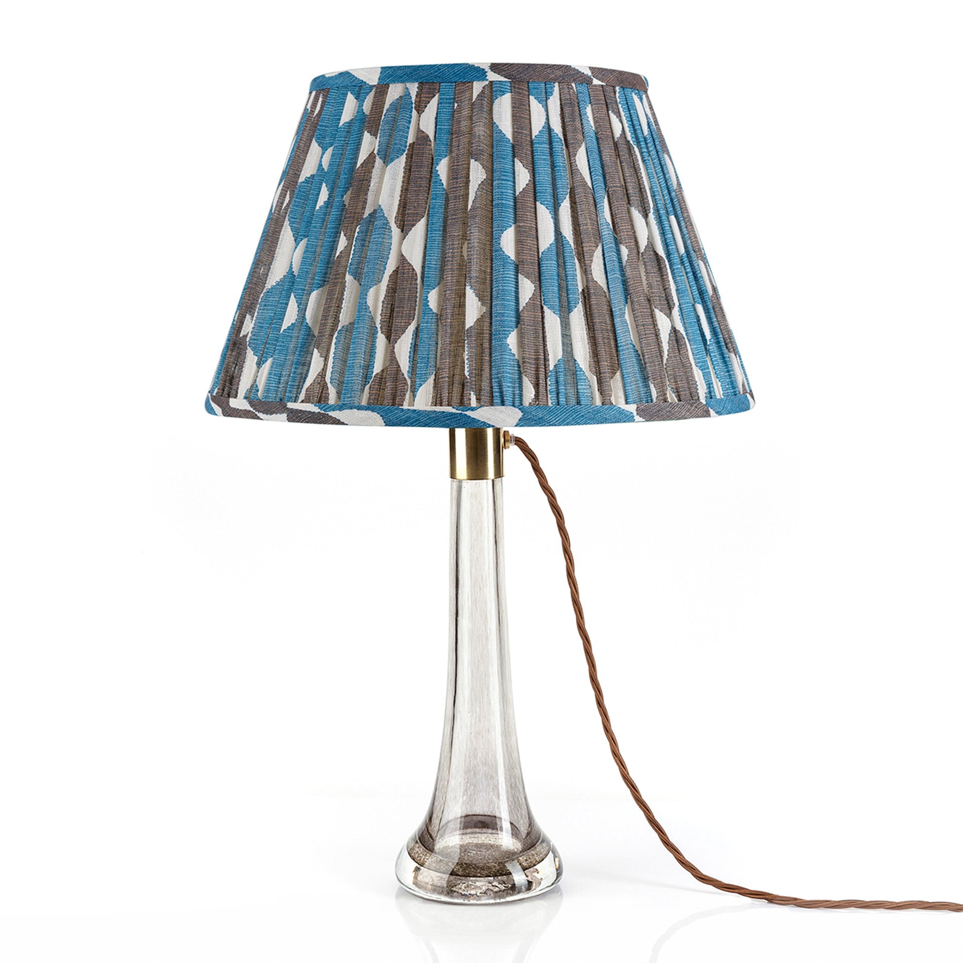 Round Gathered Lampshade in Blue and Neutral Whittle