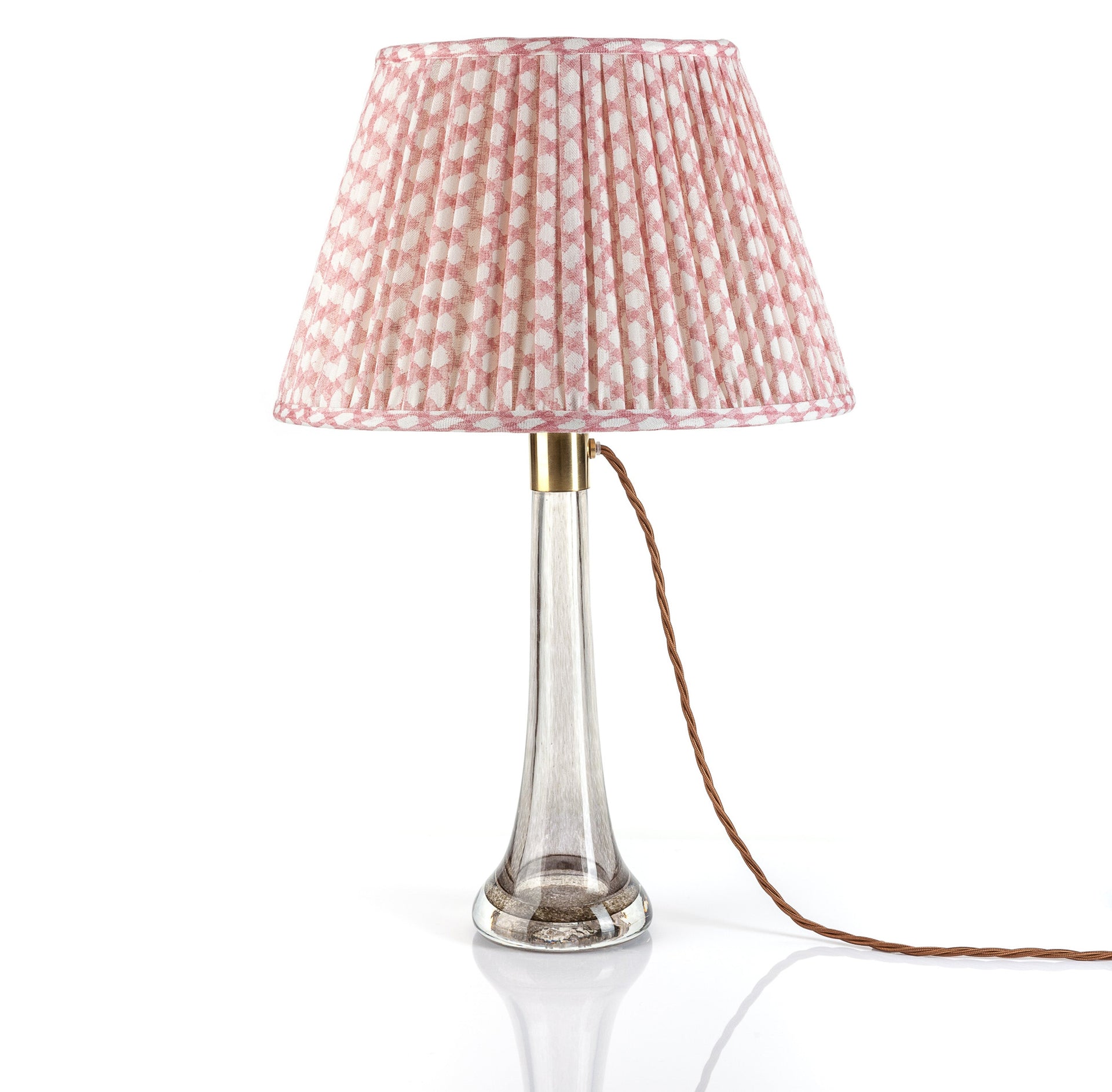 Round Gathered Lampshade in Pink Wicker