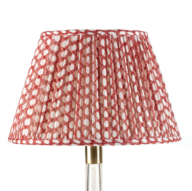 Round Gathered Lampshade in Red Wicker