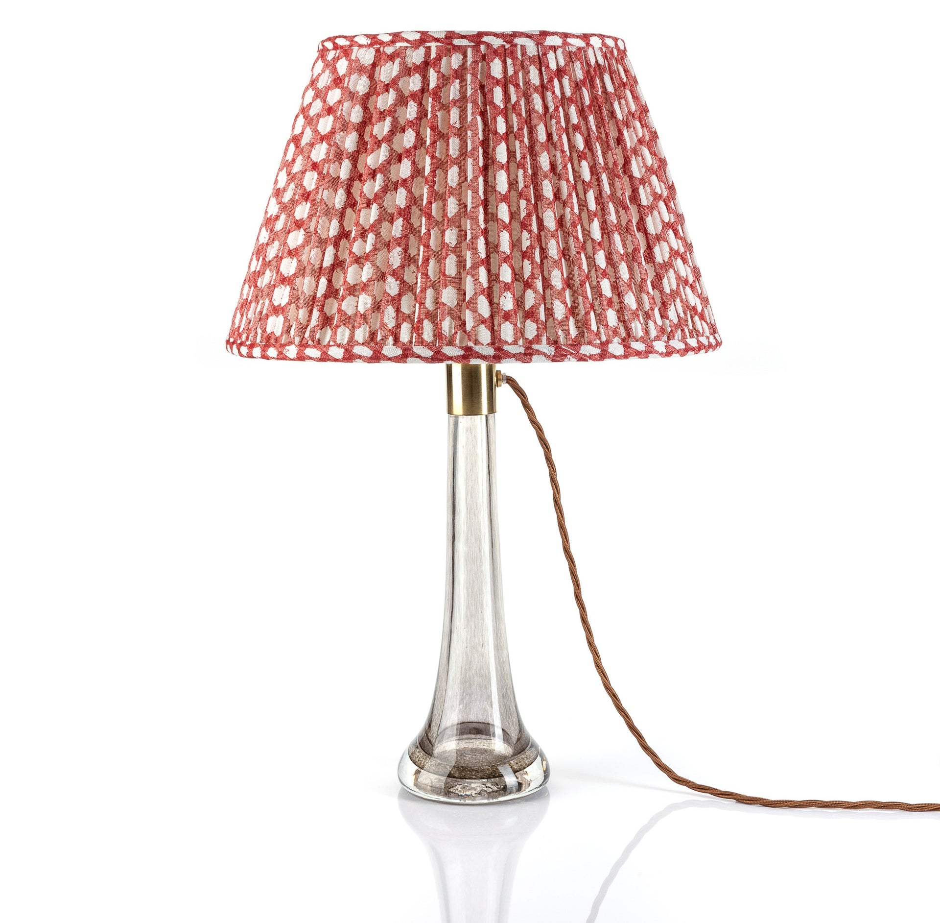 Round Gathered Lampshade in Red Wicker