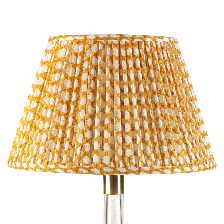 Round Gathered Lampshade in Yellow Wicker