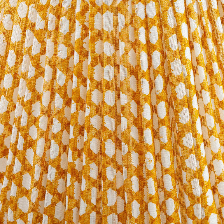 Round Gathered Lampshade in Yellow Wicker