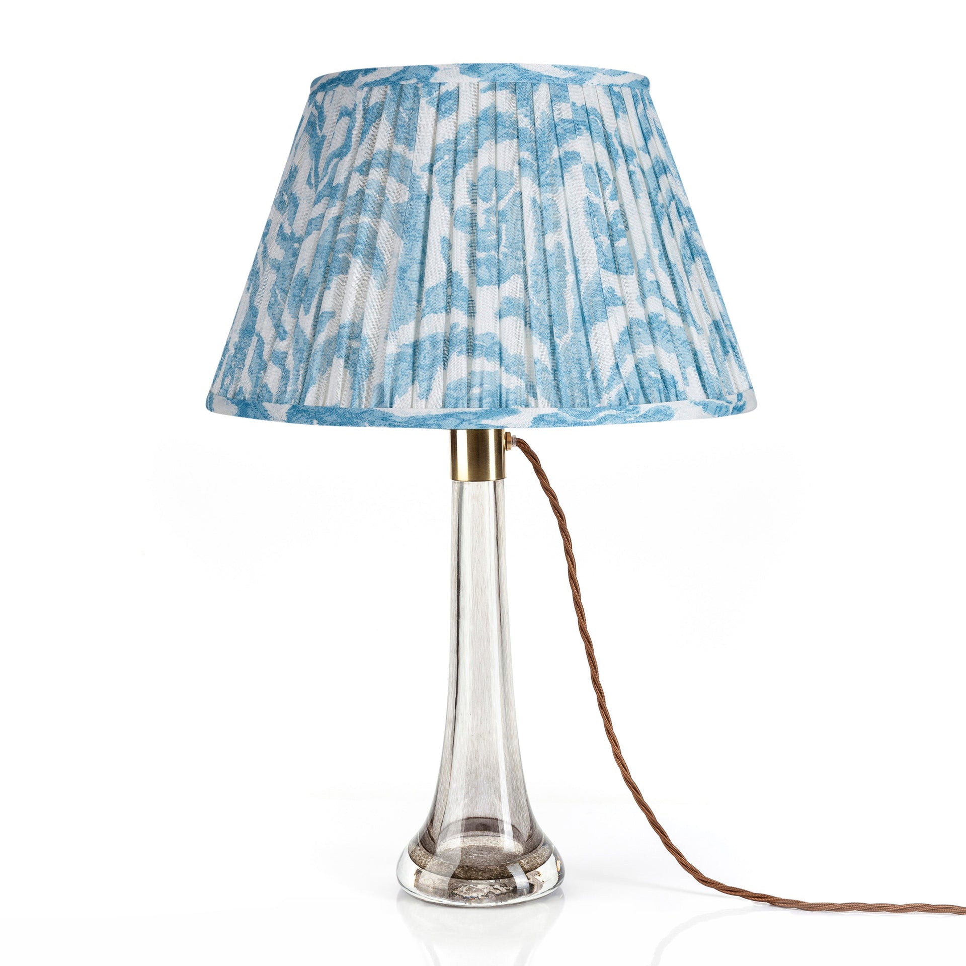 Round Gathered Lampshade in Light Blue Marlborough