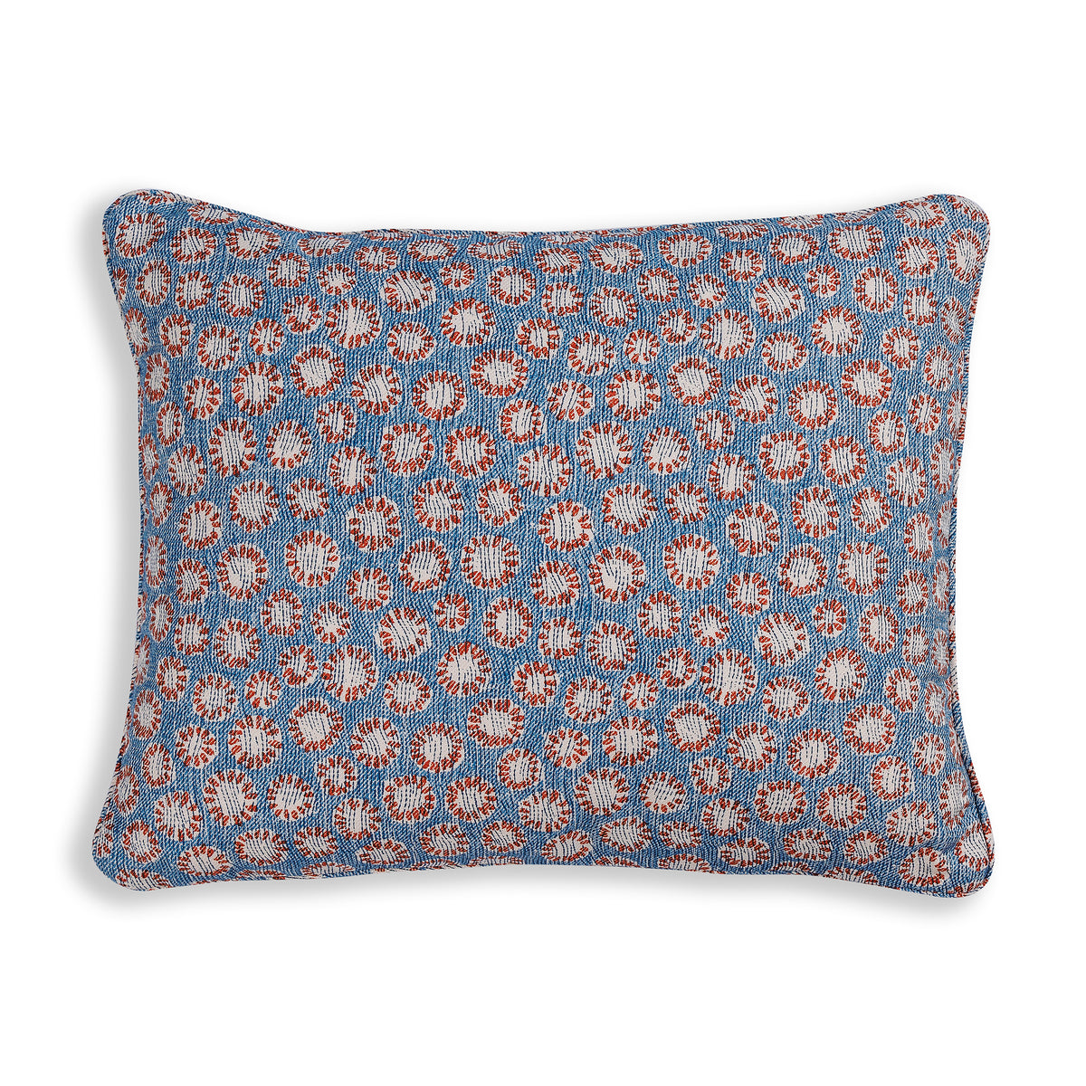 Oblong Cushion in Blue and Red Coral