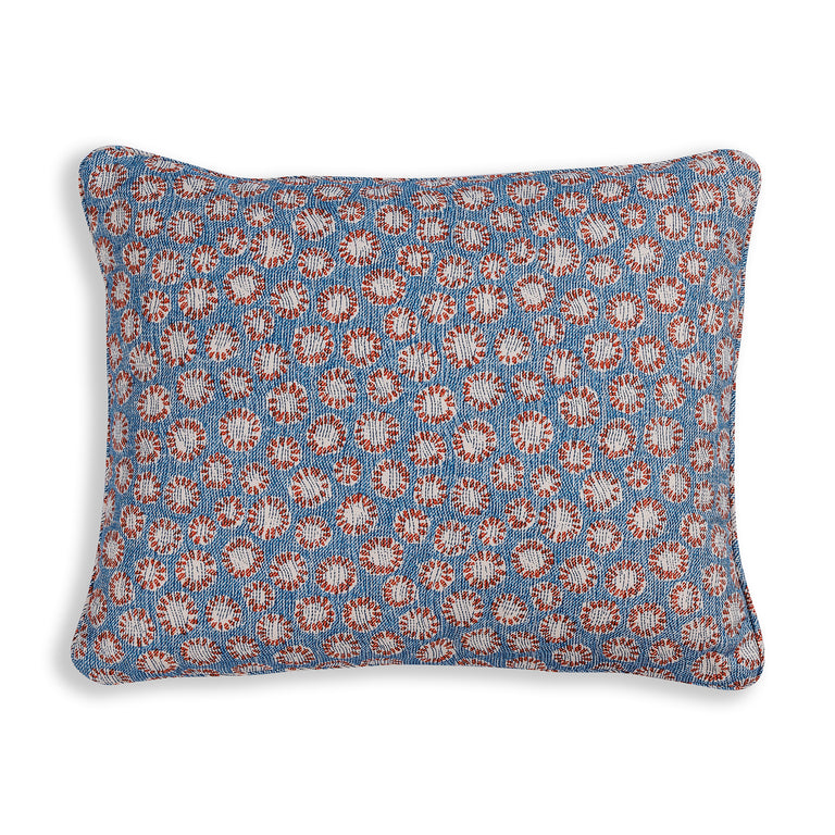 Oblong Cushion in Blue and Red Coral