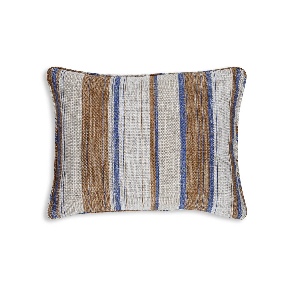 Oblong Cushion in Brown and Blue Carskiey Broad Stripe