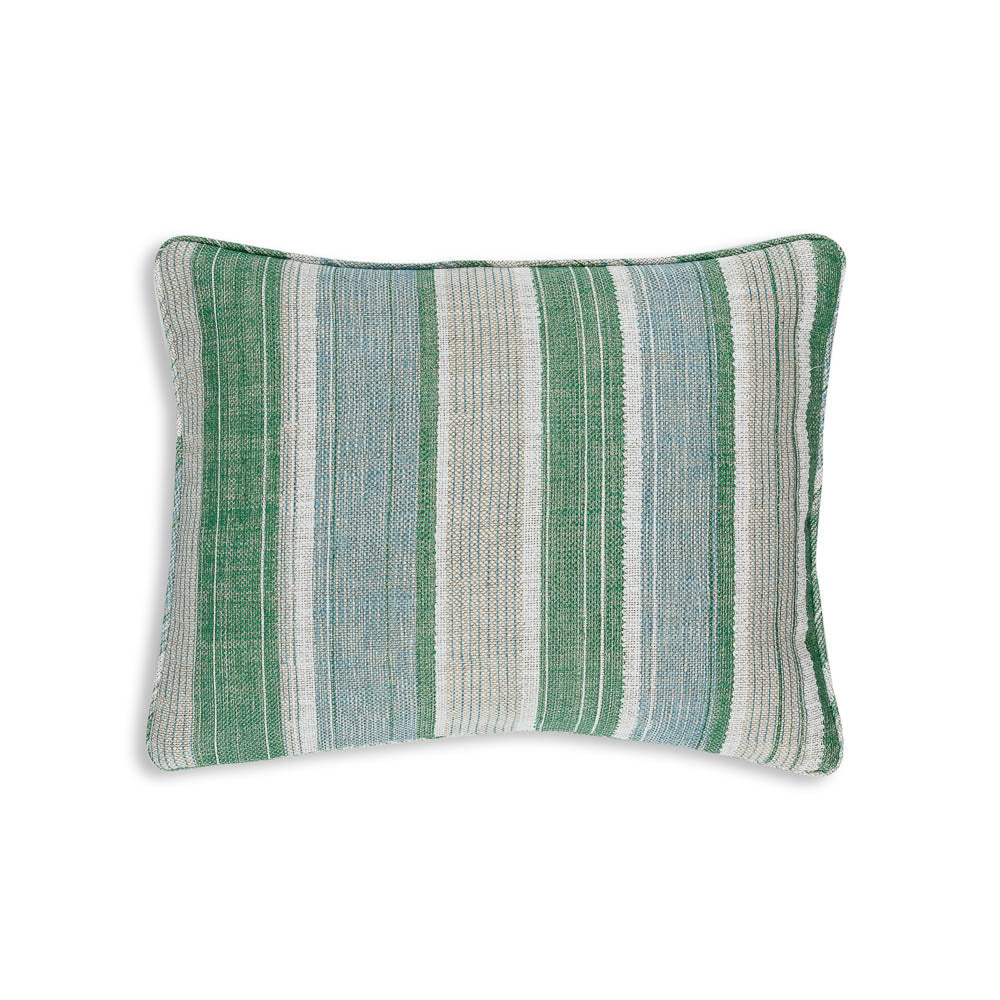 Oblong Cushion in Green and Blue Carskiey Broad Stripe