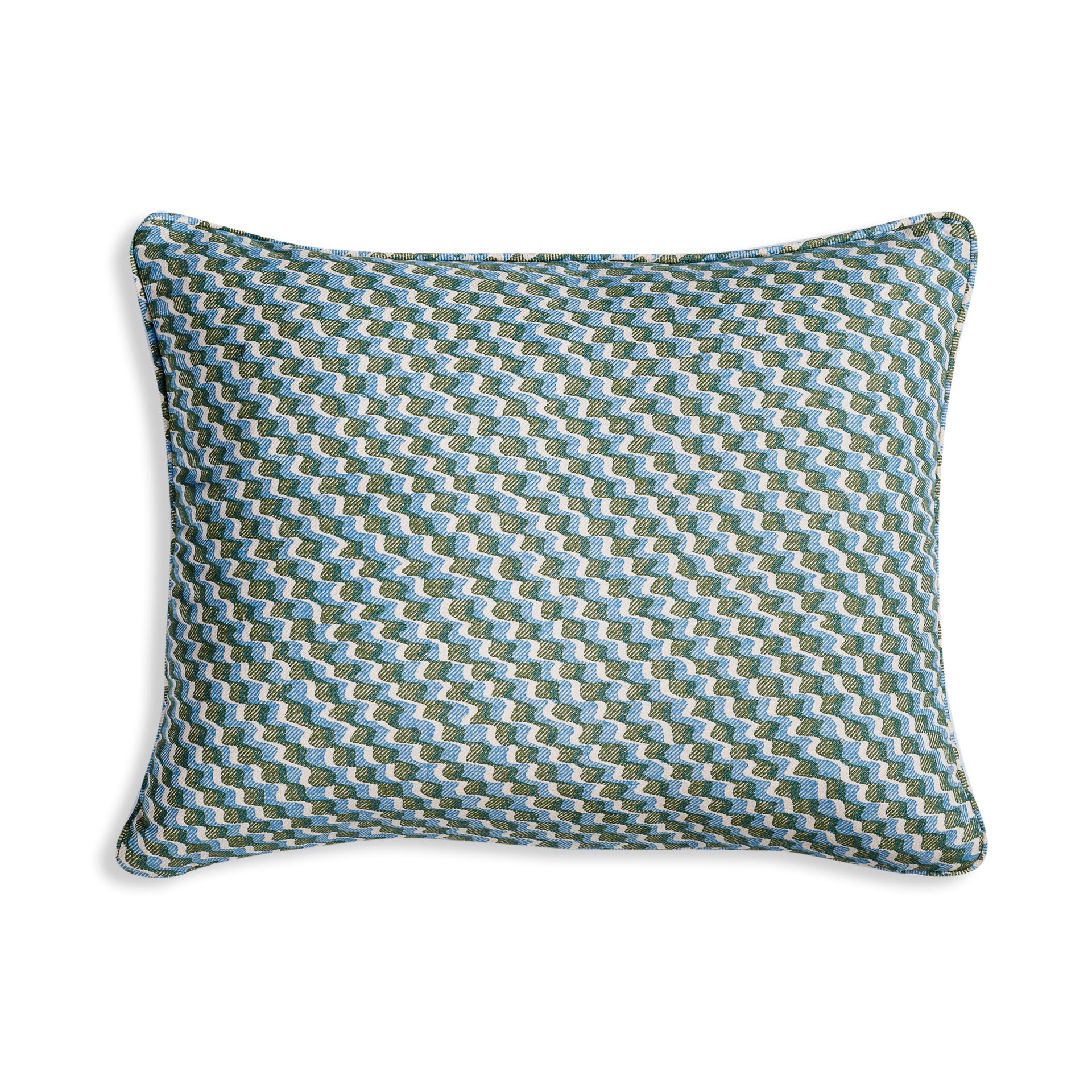Oblong Cushion in Green and Blue Ruffle