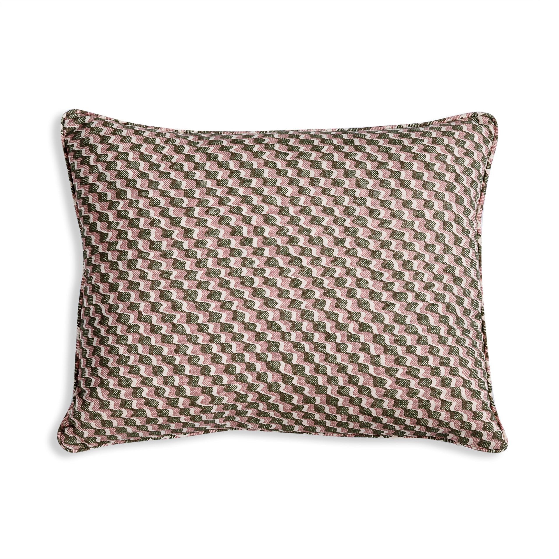 Oblong Cushion in Green and Pink Ruffle