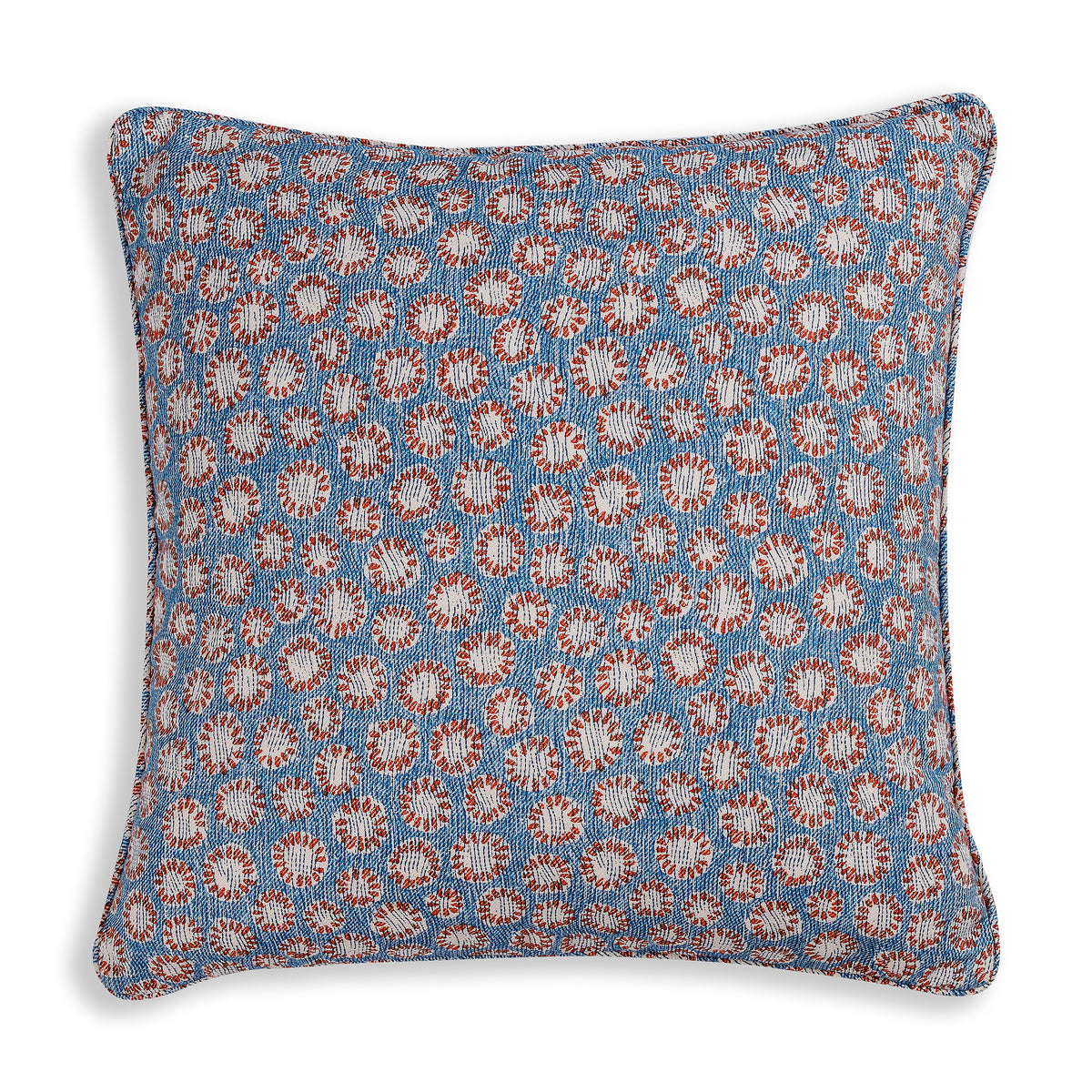 Square Cushion in Blue and Red Coral