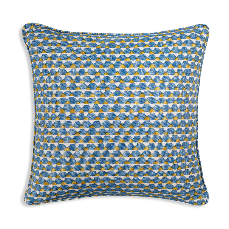 Square Cushion in Blue and Yellow Tara