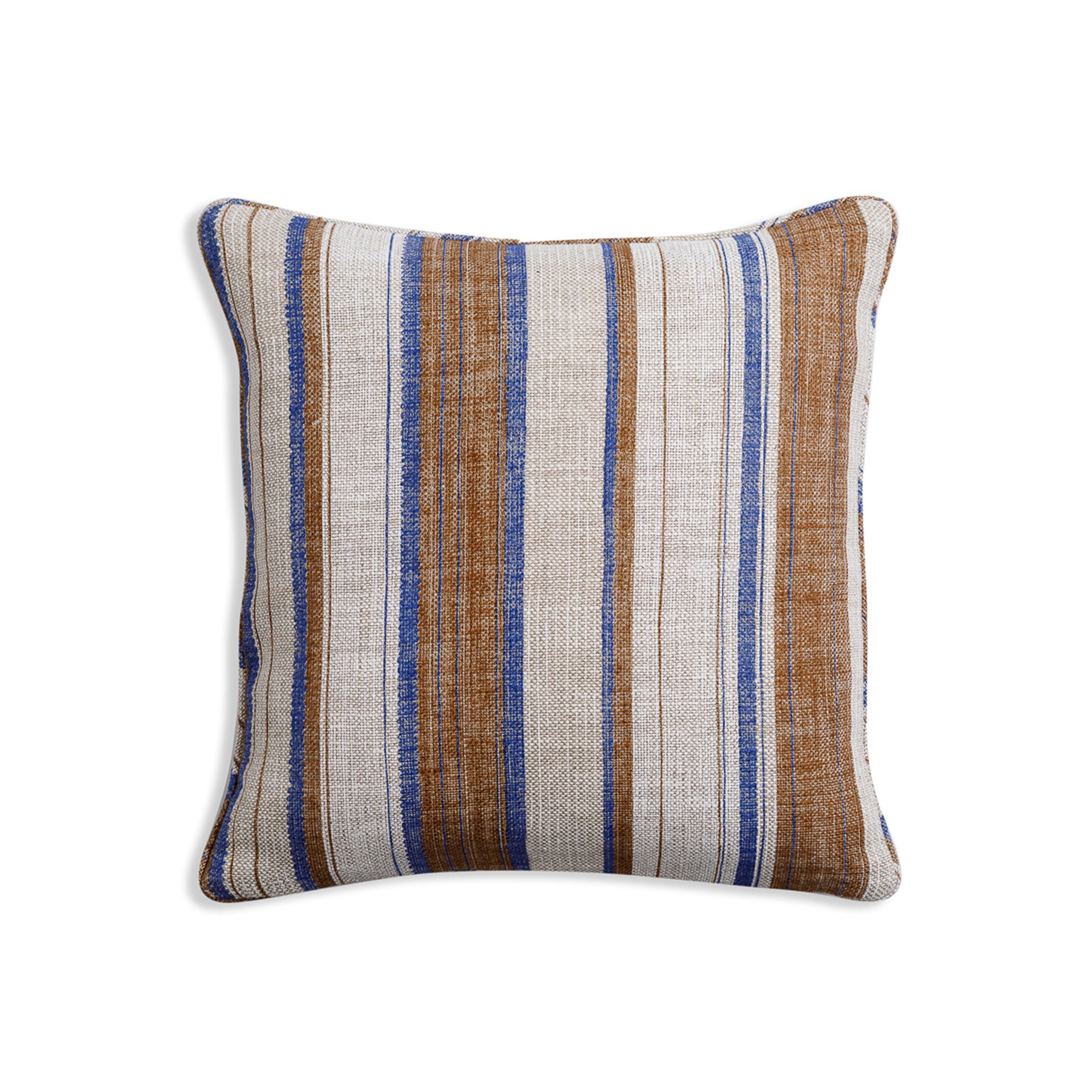 Square Cushion in Brown and Blue Carskiey Broad Stripe