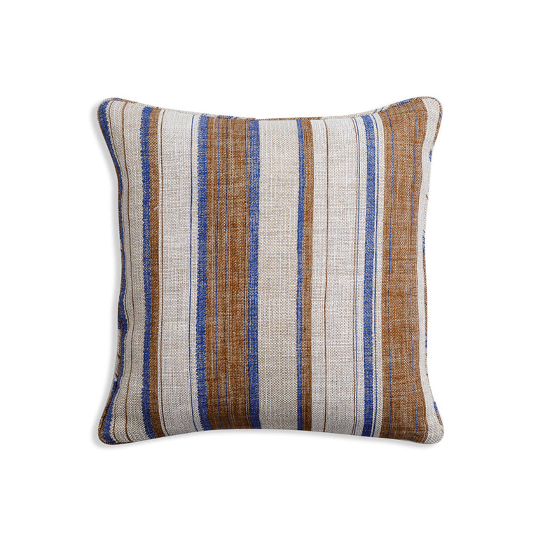 Square Cushion in Brown and Blue Carskiey Broad Stripe