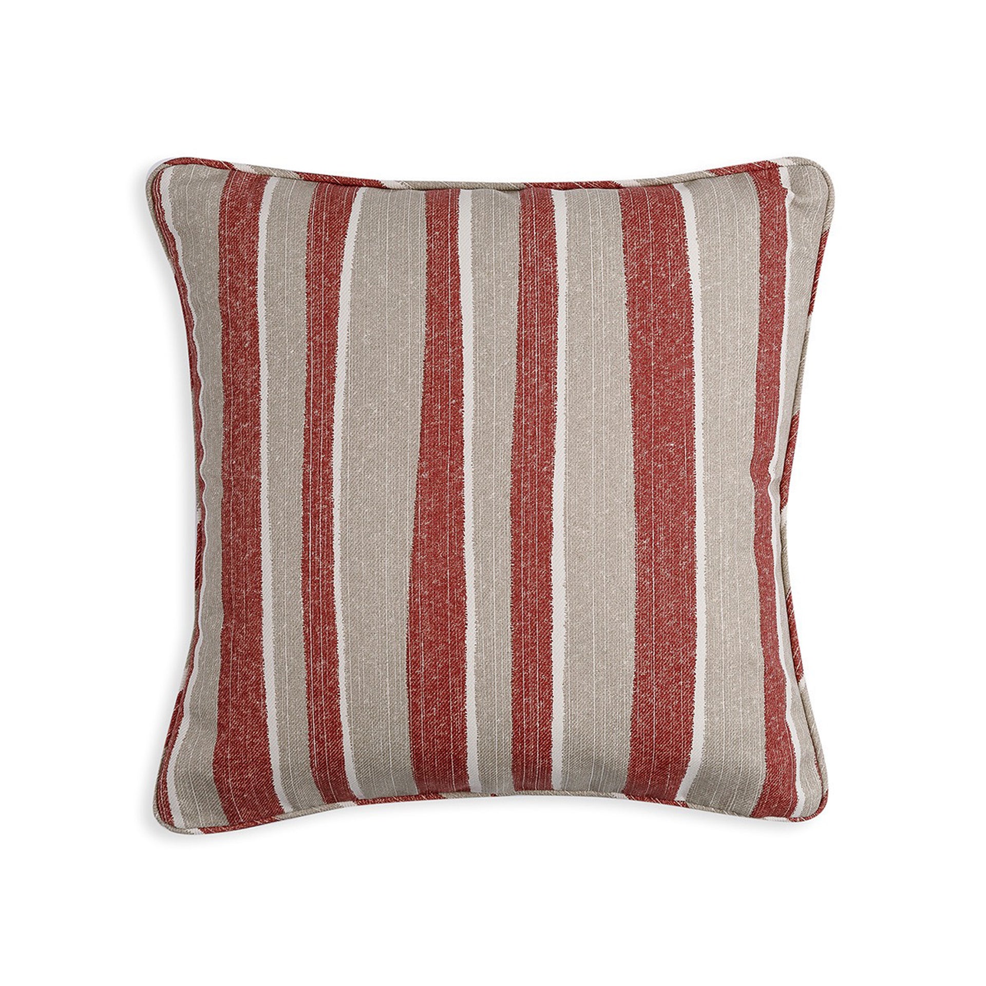 Square Outdoor Cushion in Red and Neutral Orchard Stripe